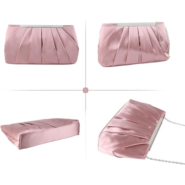 Rosé Satin Aftenveske for Kvinner Elegant Plissert Satin Aftenveske i PU