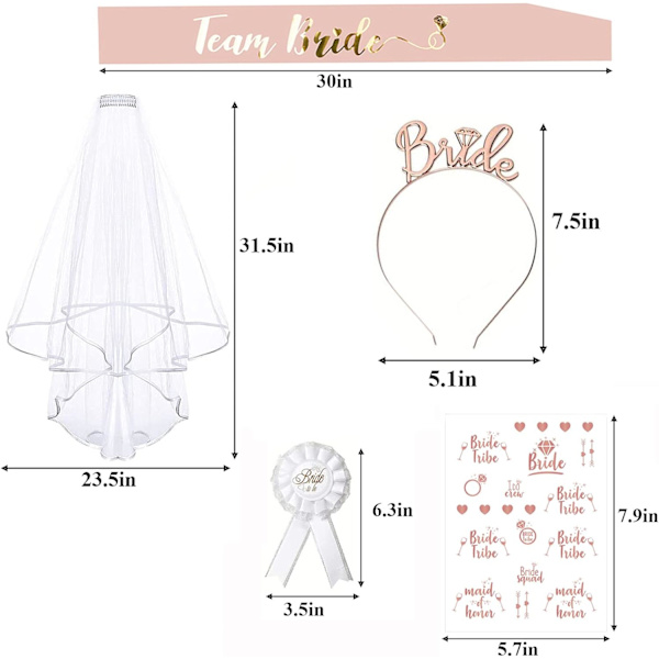 Tillbehör, 15-pack möhippafesttillbehör, EVJF-sash-kit med
