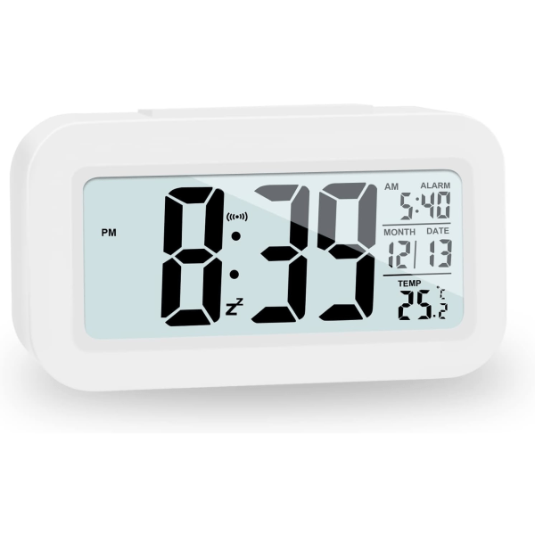 (Vit) LCD Digital Väckarklocka, Smart Digital Väckarklocka med T