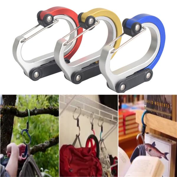 Svart 2-pack D-typ multifunktionell roterande spänne karbinhake utomhus