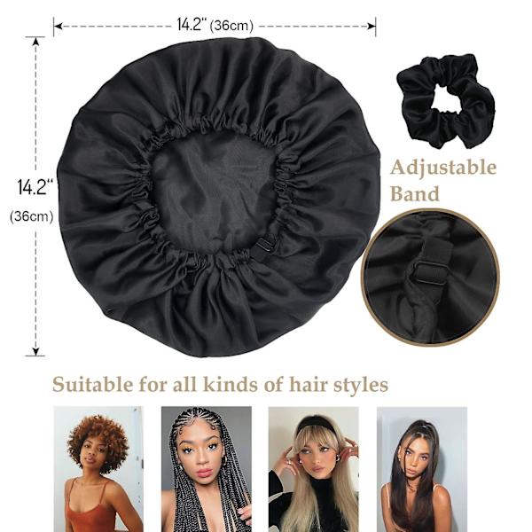 1 stk. SORT Satin Bonnet Silke Bonnet Til Sovende Hår Bonnets Til