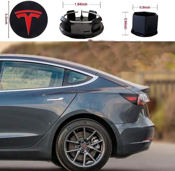 4 stk Aero hjulkapselsett, modell 3 hjulmutterdeksler, hjulkapselsett med Tesla-logo, mutterdeksler for Tesla modell 3 modell Y (rød)