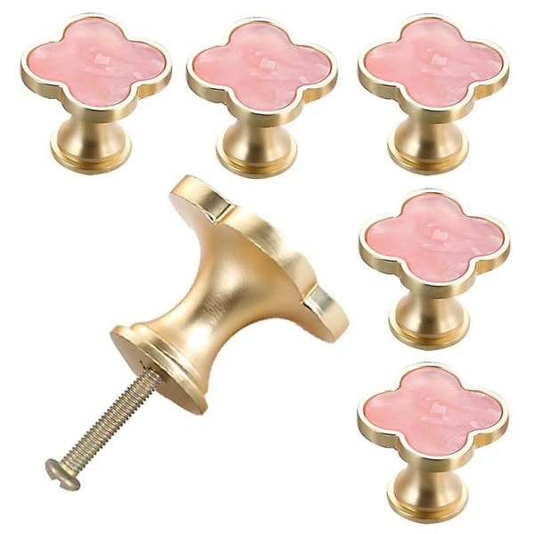 6 stk rosa fireblads knotter i metall til skap og skuffer