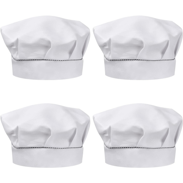 4 st barns kockhattar 3-13 år, justerbar pojke flicka matlagningshatt, andningsbar polycotton kockhatt, småbarns kockköksmössa för hemlagning (vit)