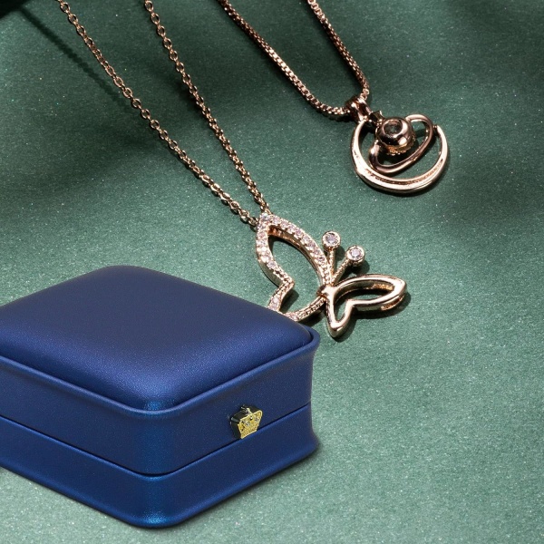 1 st Halsbandslåda, blå liten smyckeskrin för kvinnor Pocket Jewel