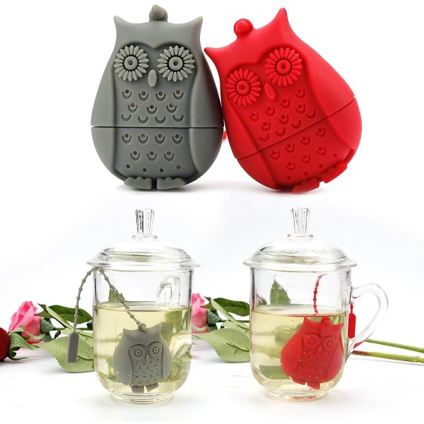 Sky blue, rose red one piece each Set of 2 silicone owl tea infus