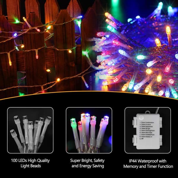 Fargerike 10m 100 LED innendørs julelys, 8 moduser