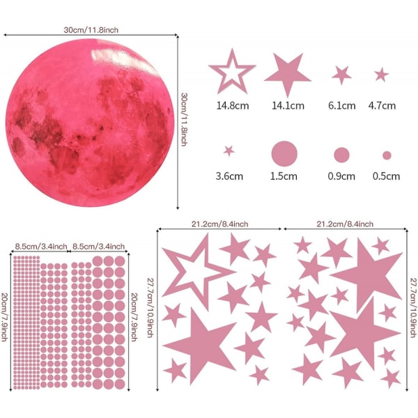 Luminous stickers (pink), 435 pieces of luminous star stickers