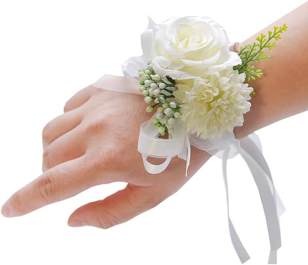 (Vit) 1 set, 2 konstgjorda handledsblommor, bröllopskorsage, ros