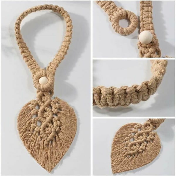 Set med 2 beige knappgardinbindningar, bladformade gardinbindningar