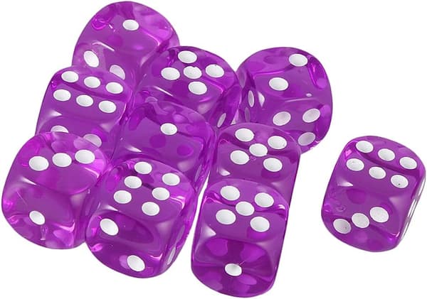 10 16mm D6 Polyhedral Acrylic Dice (Purple) for DND Dice RPG MTG