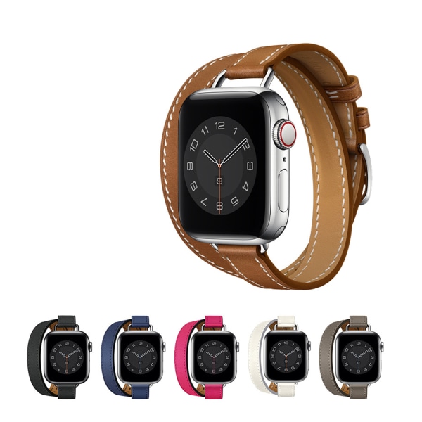 (Brun) Lämplig för Apple watch klockarmband i äkta läder dou