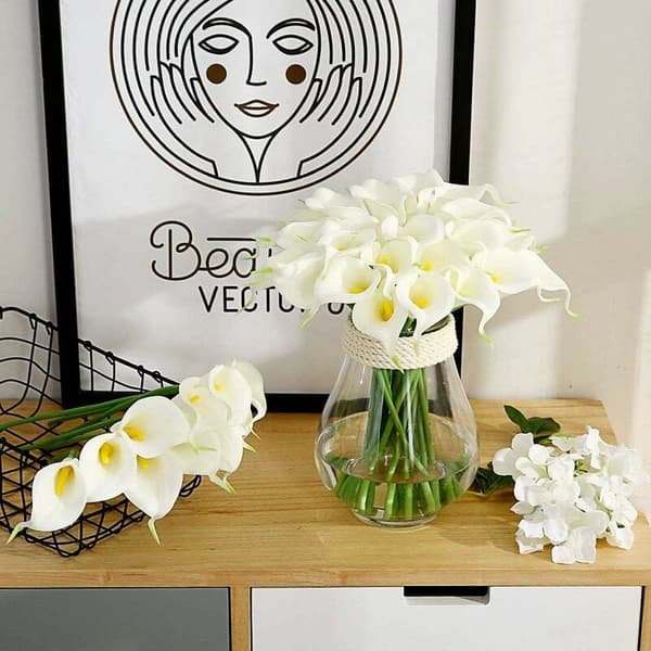 20 st (vit-gul) Calla Lily brudbukett konstgjord blomma