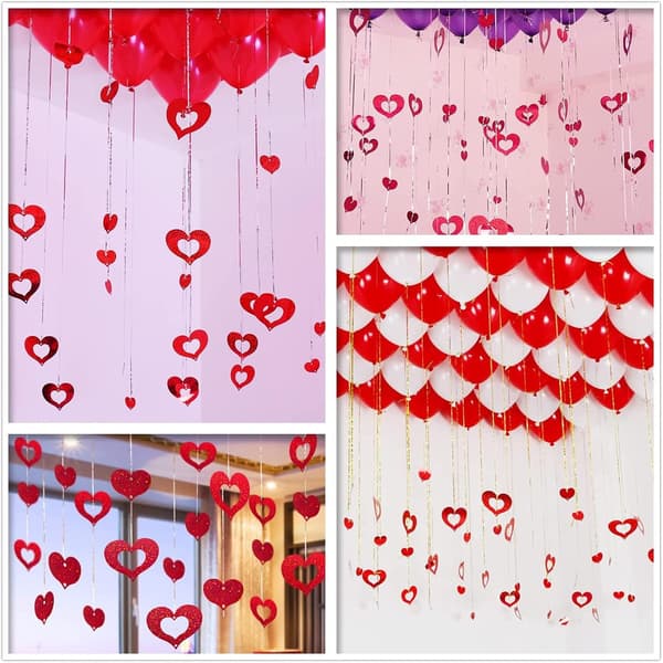 60 stk Røde Hjerte Dekorative Hængende Sæt Valentinsdag Pynt,