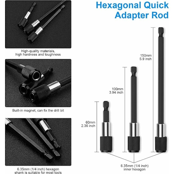 Vinkelskruvmejselbits, 3 magnetiska sexkantskruvmejselbits + 1 höger