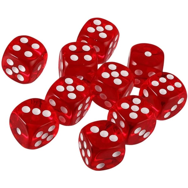 10 16mm D6 Polyhedral Acrylic Dice (Red) for DND Dice RPG MTG Tab