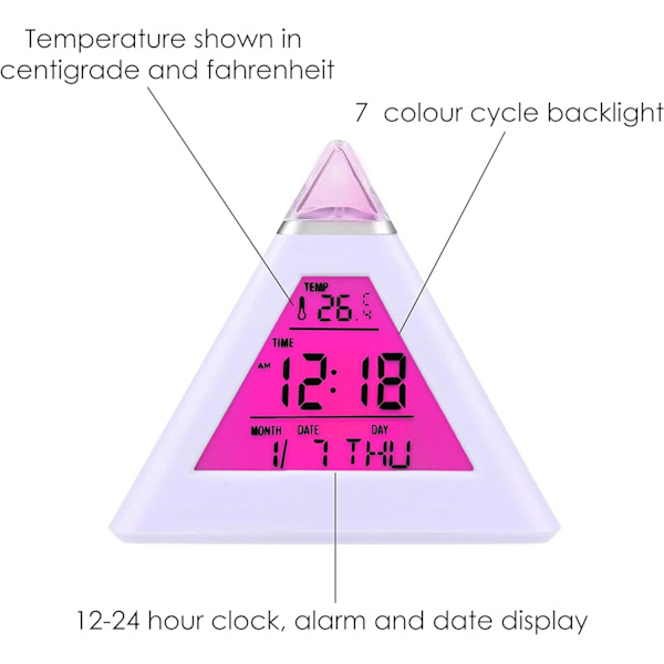 7 LED Pyramid Färgförändrande Digital Växande Klocka
