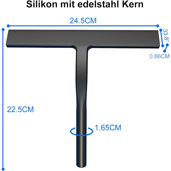 Silikon duschskrapa med rostfritt stålkärna för dusch, badrum, spegel, fönsterrengöring, kakel (svart, liten)