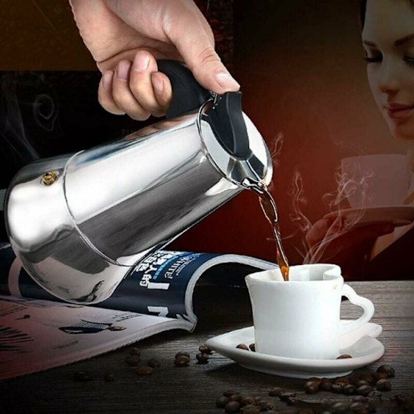 300 ml rostfritt stål italiensk Moka kaffebryggare, stor magemodell för