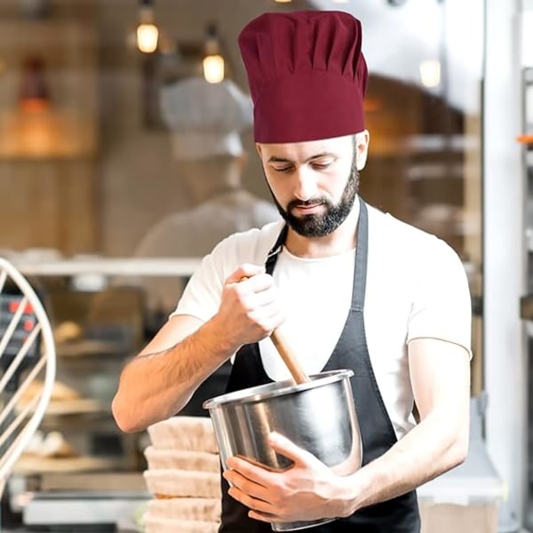 2 kokkehatter for voksne, rød kokkehatt for menn og kvinner, justerbar
