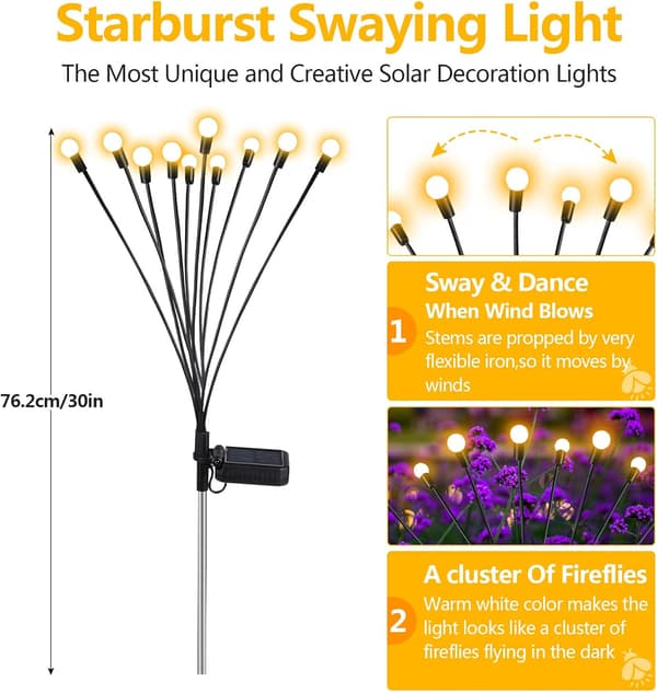 2 stk, 12 LED solcellehavebelysning, solcellelamper udendørs, dekorativ