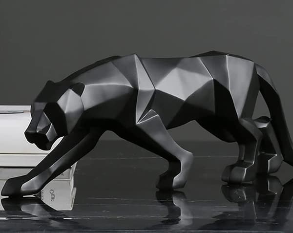 (S 26*5*8cm, Sort) Panther Skulptur Ornamenter Geometrisk Skulptur