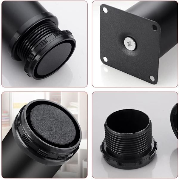 4 justerbare møbelben, runde møbelben i metal, rustfrit stål, sofa ben bordfødder, højdejusterbar 0-15MM, 50*80mm sort