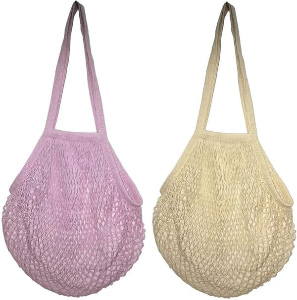 2-pack återanvändbara shoppingnät hopfällbara nätkassar i bomull L