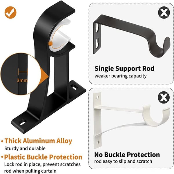 4-pack gardinstångsbeslag i aluminium, 118 cm
