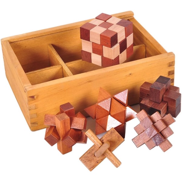 6 st träpussel, hjärnpusselspel, 3D IQ-pussel Mi