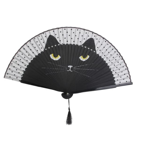 1 st Sommar Katt Silke Bambu Handmålad Seriefigur Katt Fällbar Fjäderfläkt P