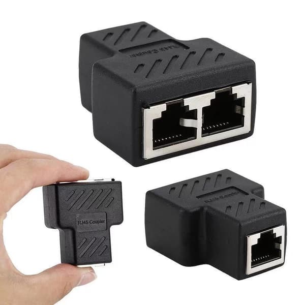 Sort RJ45 Splitter Adapter 1 til 2 Port Hun til Hun Internet