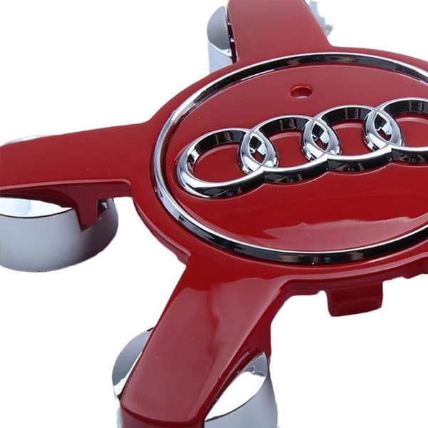 Sats med 4 röda navkapslar med hjul-logotyp för Audi navkapslar 135 mm