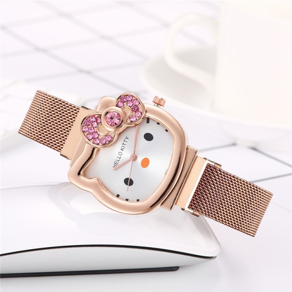 Fashion Cartoon Cat Watch - Rose Gold, Children's Milan Mesh Stra