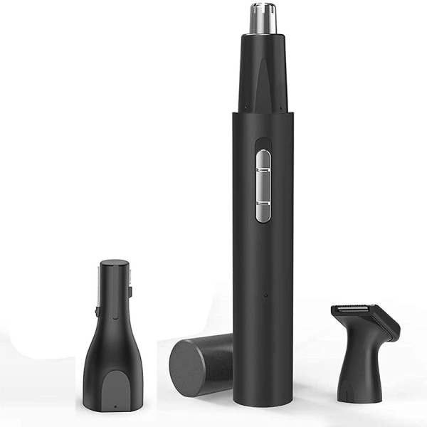 Svart 3-i-1 elektrisk nesehårfjerner aluminiumsrør USB oppladbar