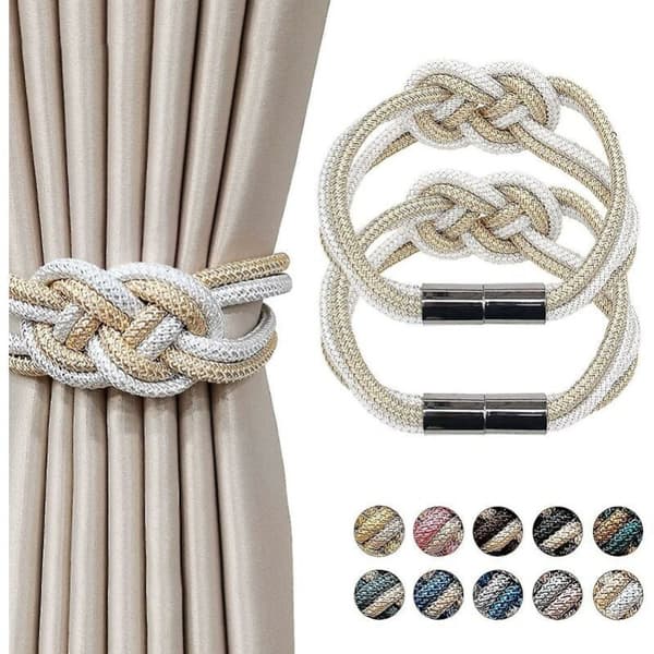 2 stk. magnetiske gardinholdere, gardinklips, beige+guld, Punc