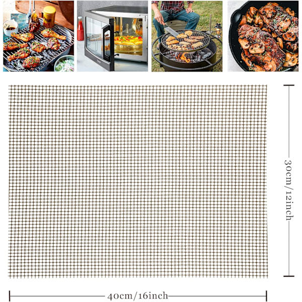Set med 5 grillmattor, rektangulära grillmattor, grillplanchamatta, halkfri, återanvändbar, skärbar ugnsmatta för grill, svart, 40x33cm
