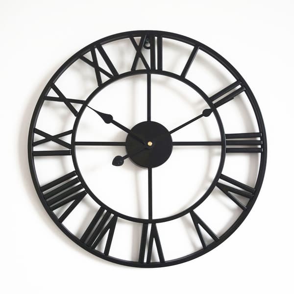 40cm Analog Væg Ur (Sort), Sort Retro Metal Ur Lydløs Ba
