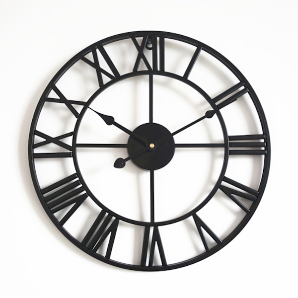 40cm Analog Veggklokke (Svart), Svart Retro Metallklokke Stille Ba