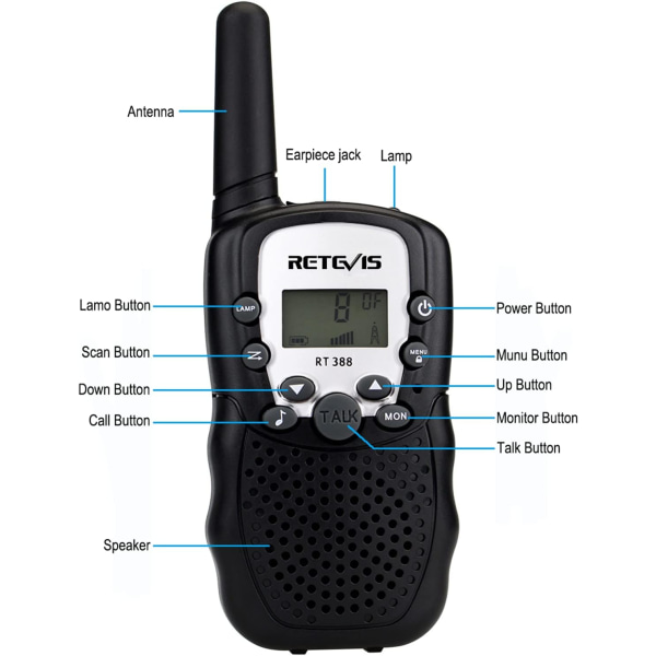 1 par RT388 Walkie Talkie för barn, fjärrkontroll Walkie Talkie, leksakspresenter för 4-12 år, camping, utomhus spionäventyr svart