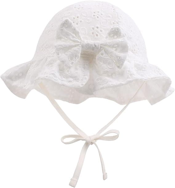 Hvid - 1 stk. Sommerhat med blondebånd Bomuld Solhat til baby