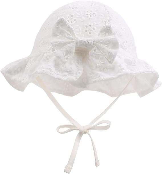 Vit - 1 st sommarhatt med spetsbåge bomullssolhatt för baby