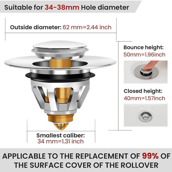 Bullet Core Push Filter Sink Drain Stopper Basin Pop-up Bounce Fi