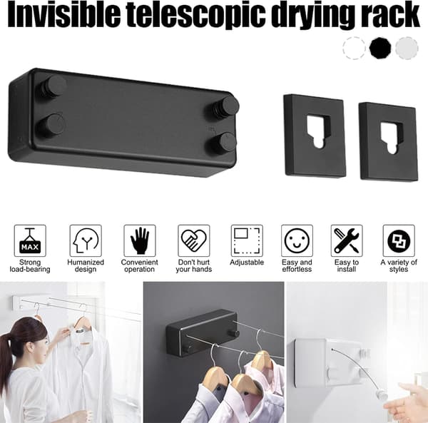 (Svart) Utomhus Retractable Linne Rep 2 Strängar Justerbar Indoo