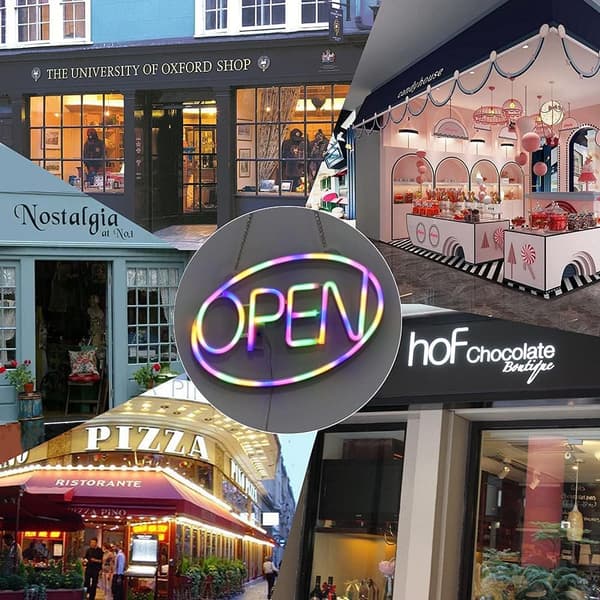 Dekorativt neonskilt med LED-belyste bogstaver til butik,