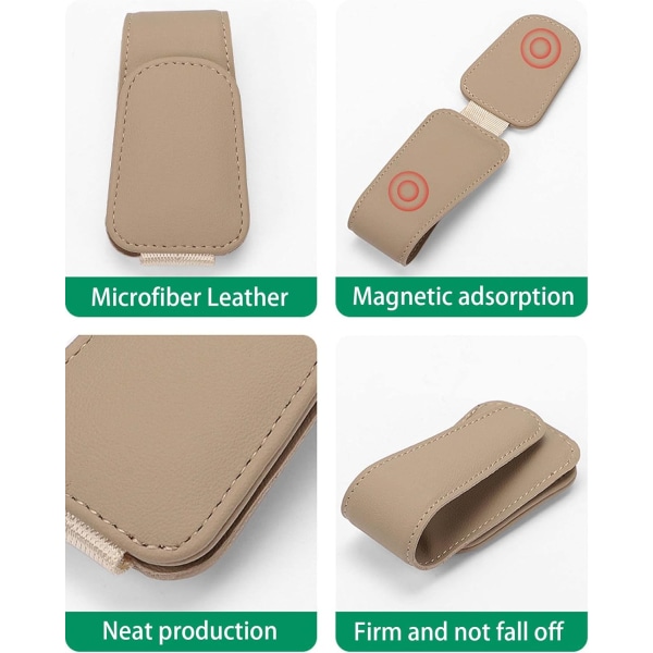 1 kpl Auton lasiteline, Beige, Nahkainen Auton aurinkolipan lasiteline