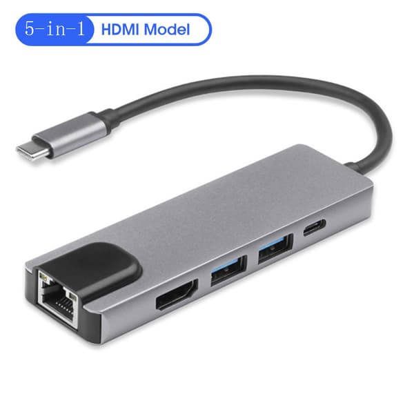 USB-dockingstation til computer, 5-i-1 USB-C-hub til HDMI-adapter