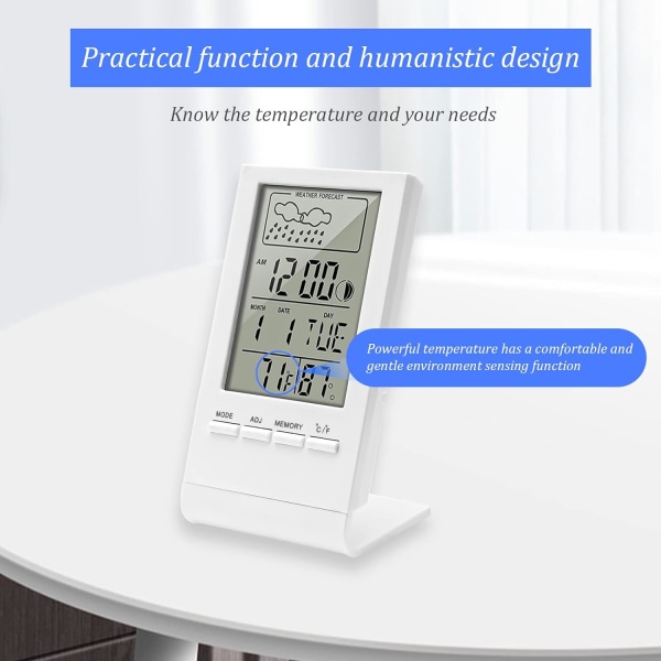 (Vit) Inomhus Hygrometer Termometer, Hög Precision Digital Termometer Temperaturmonitor och Fuktighetsmätare med Alarm/Datum/Väderprognos Sovrum