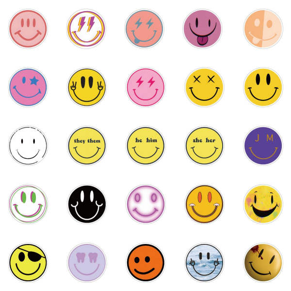 50 stk. søde smileys klistermærker positive glade symboler vandtætte