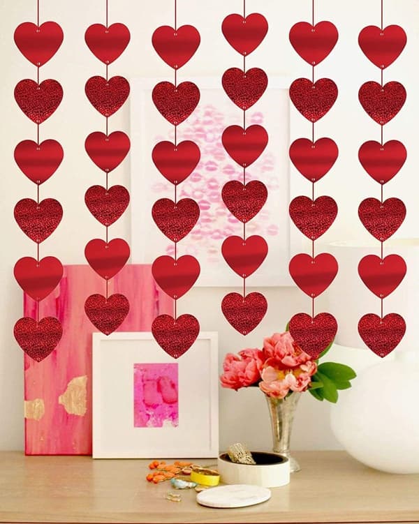 12 Stykker Røde Hjerte Valentinsdag Dekorasjoner, Hjerteformet Hengende